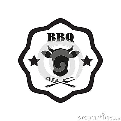 Barbecue label or BBQ stamp with beef emblem isolated on white background. Grill menu design template. Vector illustration Vector Illustration